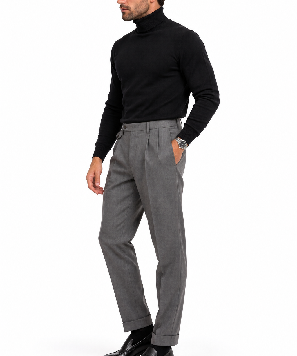 Pantalone Sartoriale Uomo Grigio con Pinces e Risvolto – Massimo Brunelli