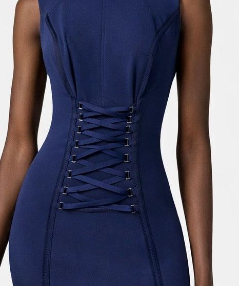 Crêpe stretch dress with criss-cross laces