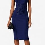 Crêpe stretch dress with criss-cross laces