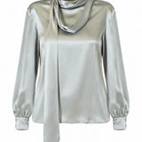 Malia Sage Green Satin Shirt with Scarf