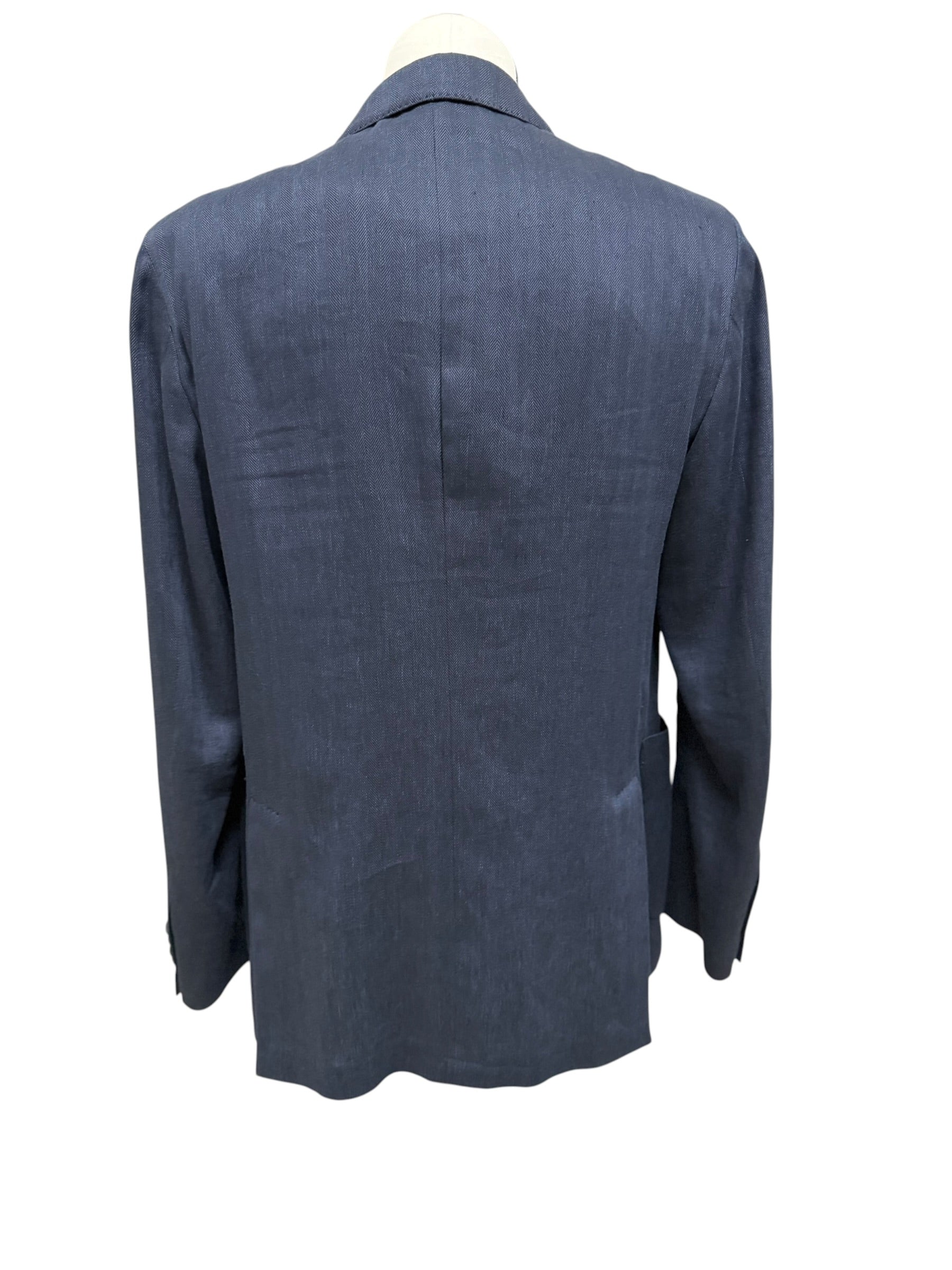 Lardini - Giacca Doppiopetto in Cotone e Lino Chevron - Blu, immagine 3