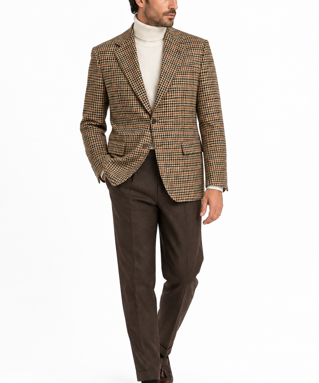 Lardini – Blazer Uomo Pied de Poule in Lana Vergine e Cashmere | Beige, Nero e Bordeaux