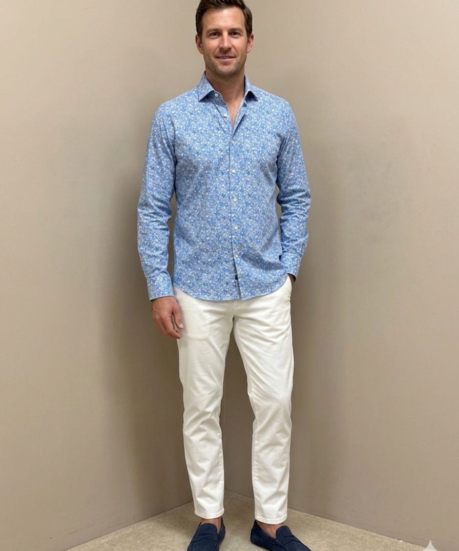 Ghirardelli Next Shirt – Blue Floral Pattern