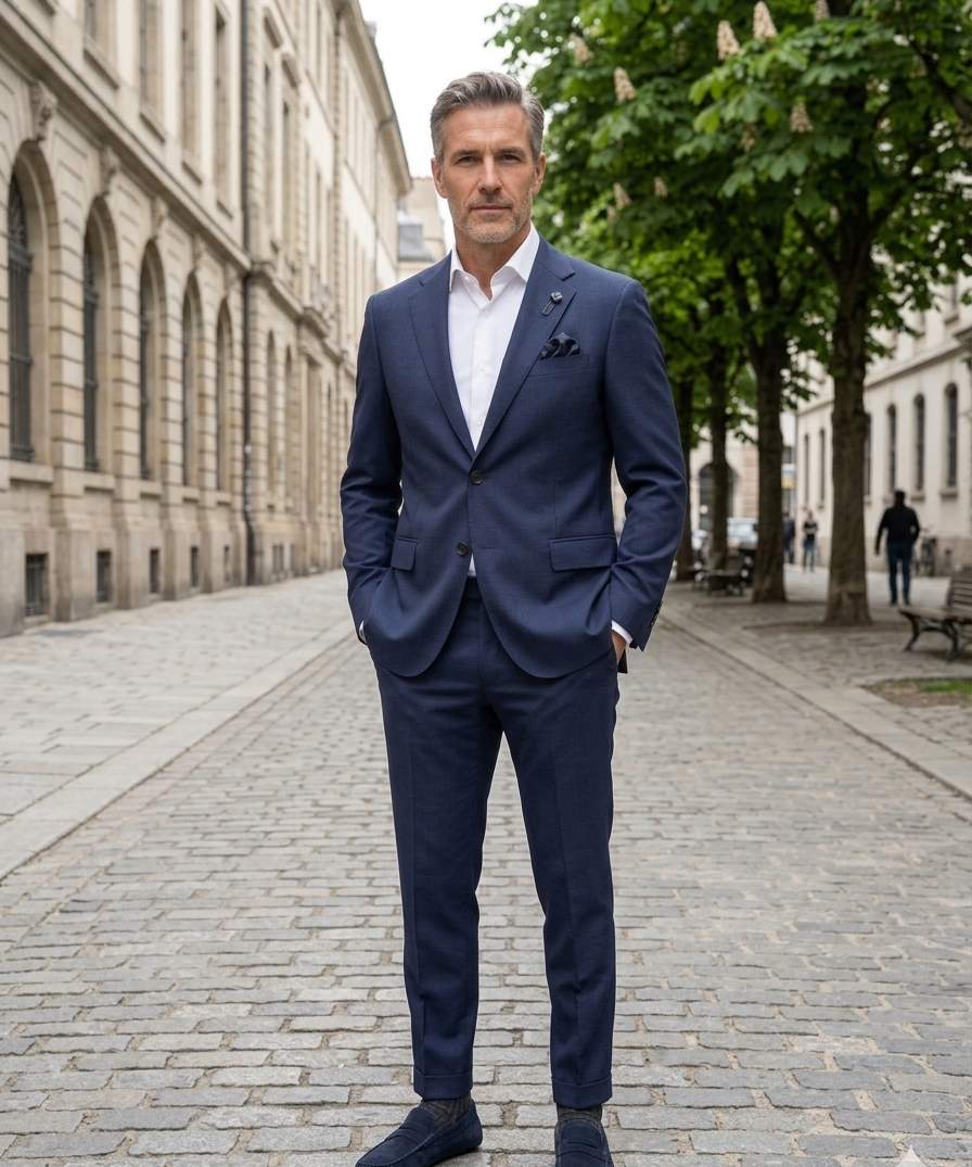 Lardini Blue Suit in Pure Wool - Prince of Wales Weave - Size 52