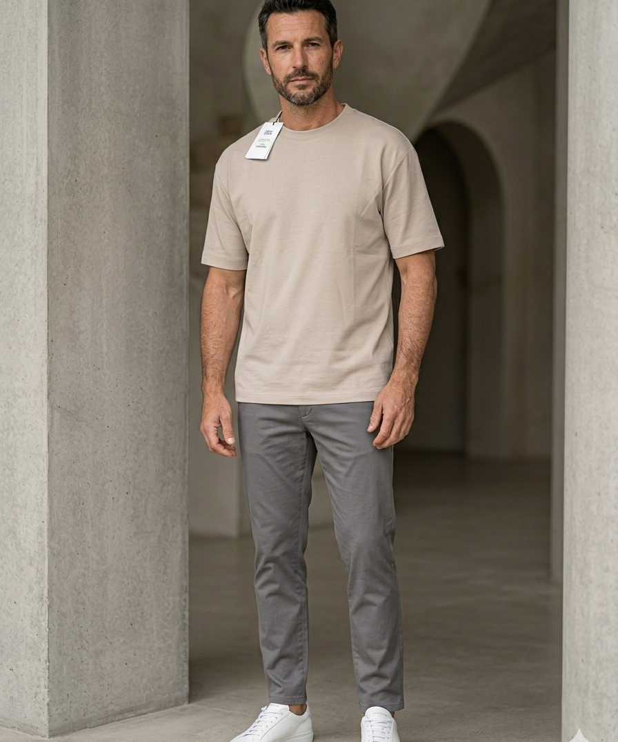 Alpha Studio Interlock T-Shirt – Stone Beige size 48, also fits 50