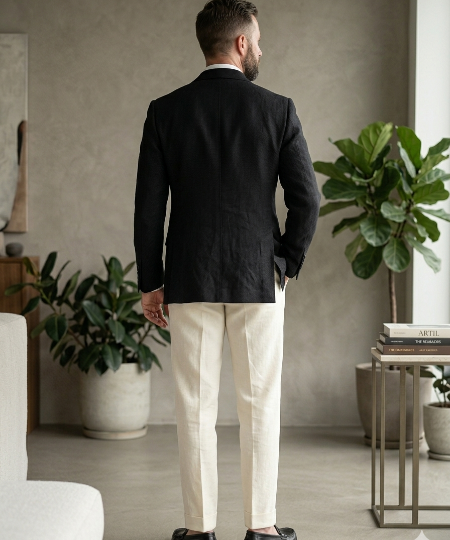 Lardini 100% Linen Peak Lapel Jacket - Black - Size 50