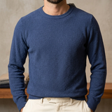 Maglia Kangra Girocollo in Cotone Blu Texture Bouclé - Taglia 52