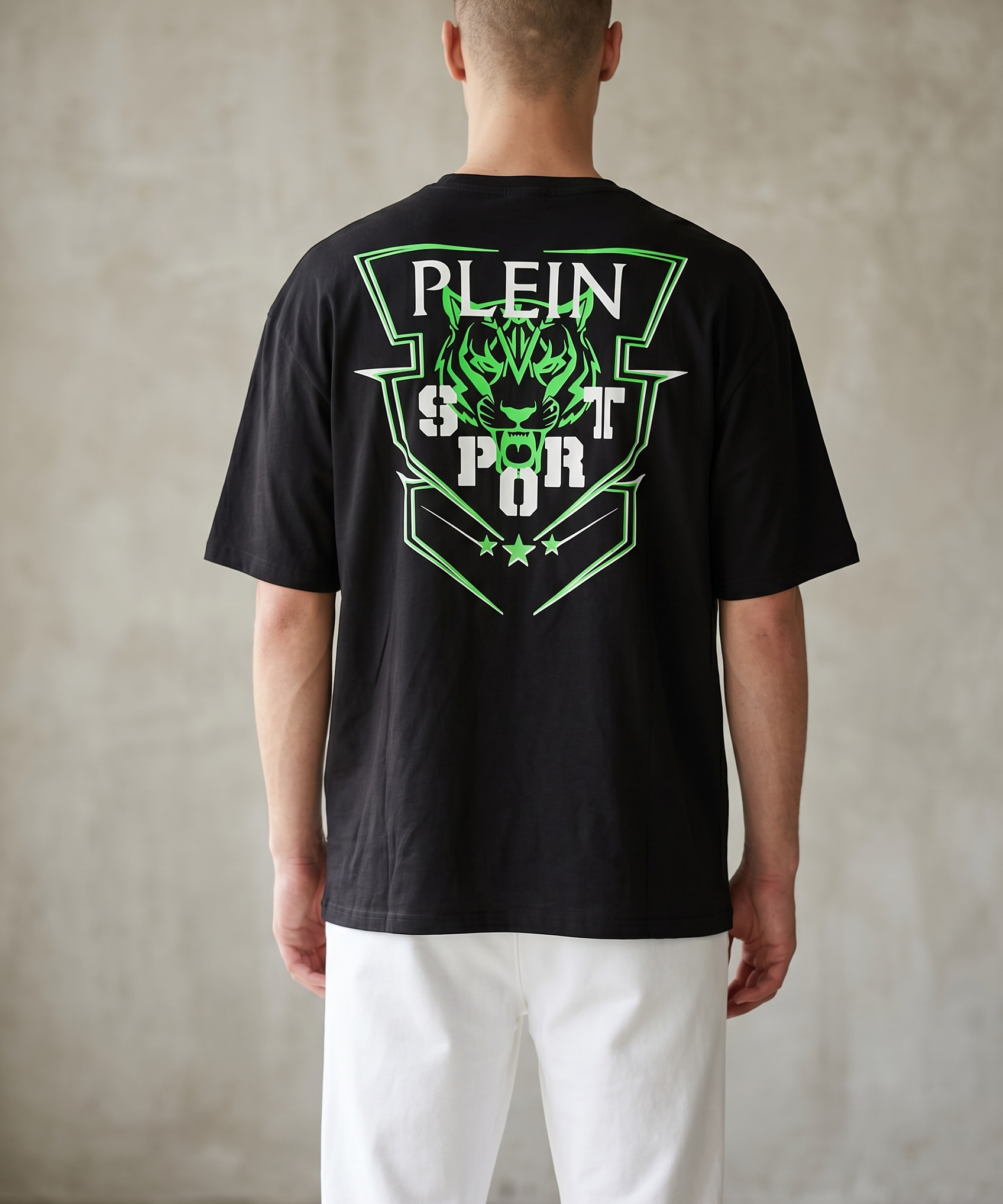 Plein Sport by Philipp Plein T-Shirt – Black/Green Tiger Edition, XXL, black cotton