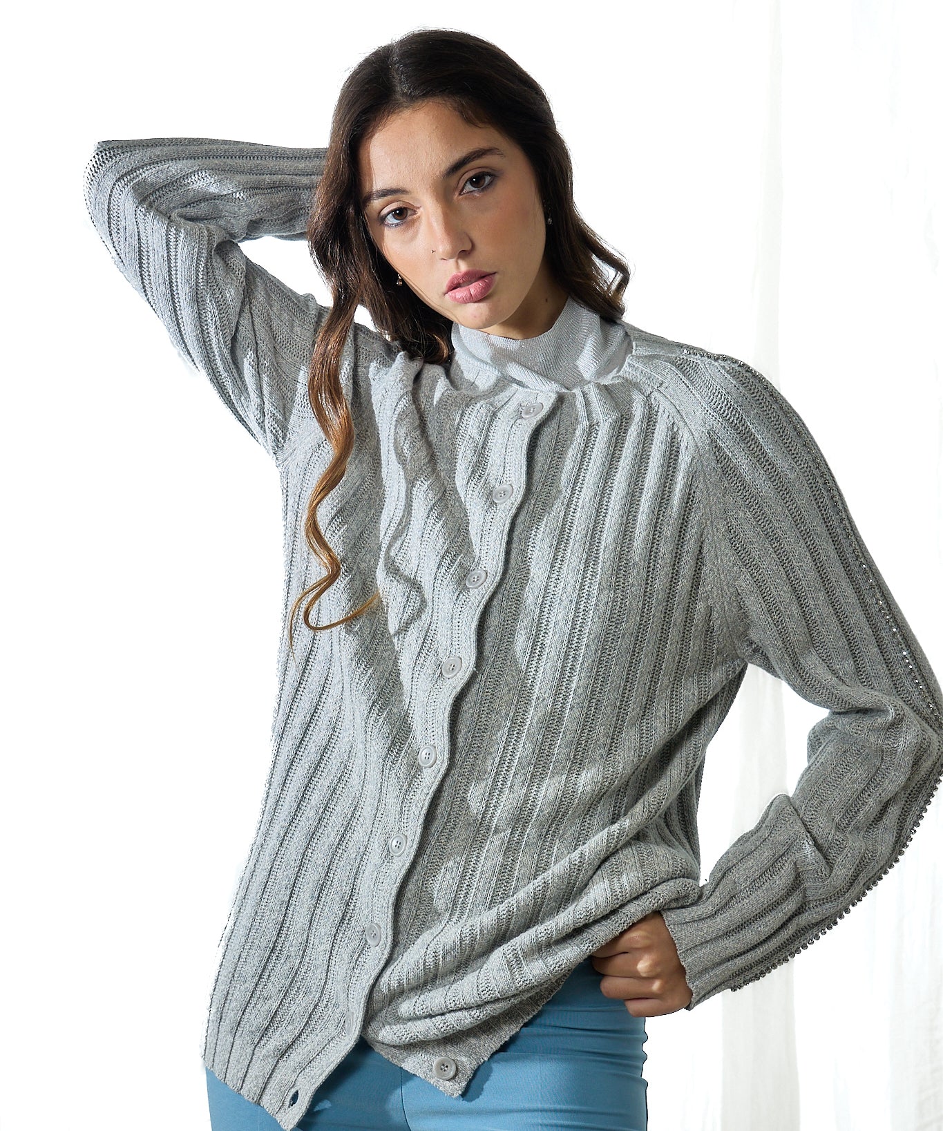 Cardigan sweater with appliqués